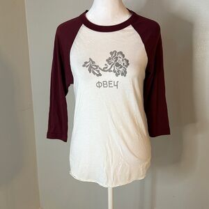 [Obey] Cream and Burgundy Raglan Sleeve Tee - Size XS